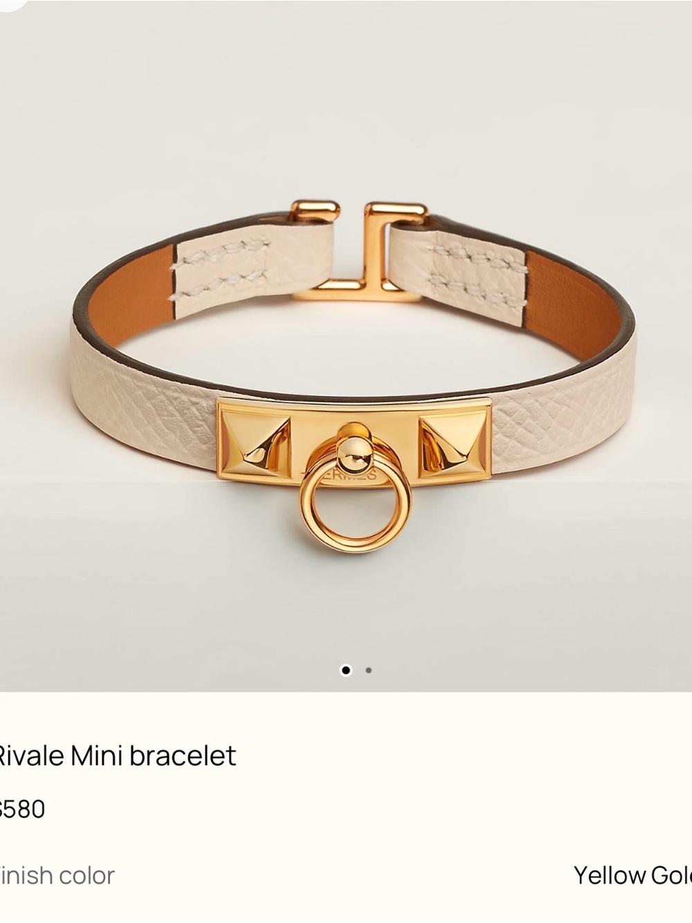 Hermes Rivale Gold-Tone Cream Leather Bracelet - Picture 9 of 9